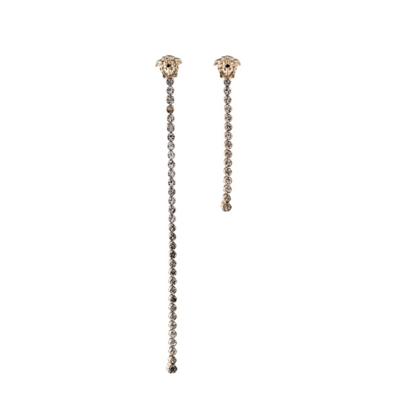 Versace Crystal Gold Earrings, Long Dangle, Asymmetrical - Picture 1 of 7